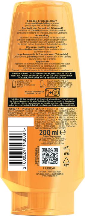 Nutritional values and ingredients L'Oréal Paris Elseve Anti-Casse (200 ml)