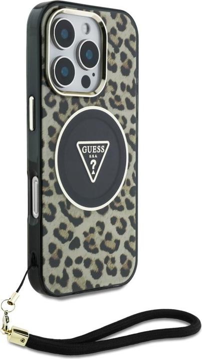 Productafbeelding Guess HC IML Luipaard Driehoek Snoerband MagSafe Case voor iPhone 16 Pro - Bruin (Apple iPhone 16 Pro)