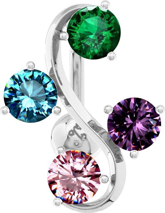 Immagine prodotto Star Piercing Banana d'argento con vite a sfera con quattro cristalli colorati (Acciaio chirurgico 316L, Ottone)