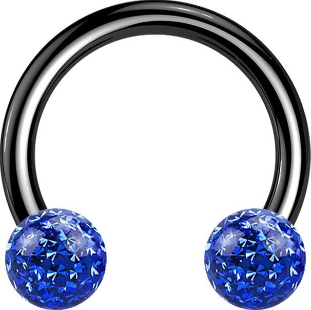 Actual product image Star Piercing Micro Circular Barbell black with two crystal balls dark blue epoxy protective layer (without brass, Titanium G23)