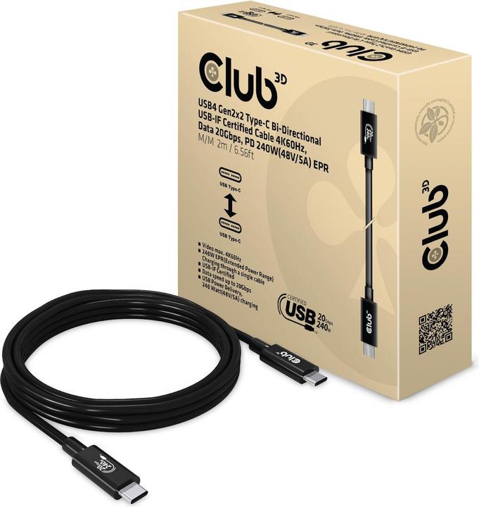 Produktbild Club 3D USB C – USB C (2 m, USB 4.0, 240 W)