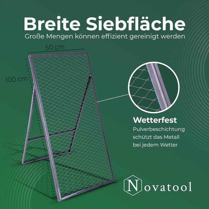 Produktbild Novatool Boden Durchwurfsieb 100x50 cm, aus pulverbeschichtetem Stahl, Durchwurfgitter Sieb für Erde