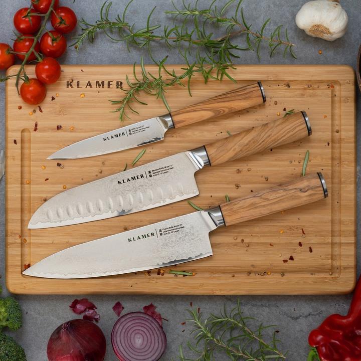 Produktbild KLAMER Santoku Damastmesser Olive 18 cm Kochmesser (18 cm)