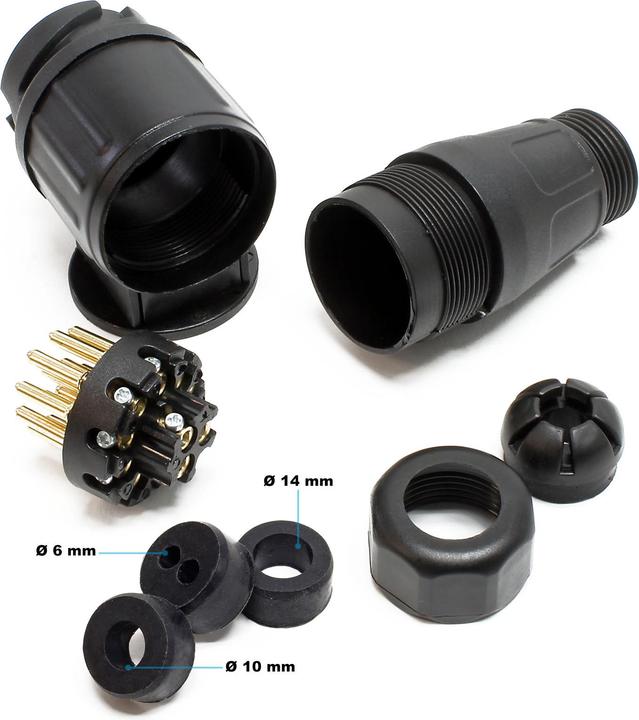 Actual product image Wiltec Waterproof 13 Pin Plastic Euro Towing Plug with 3 Rubber Gaskets for Trailers and Bicycle Carriers