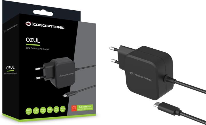 Actual product image Conceptronic Charger 1Port 67W, GaN USB-C Desk PD bw (67 W)