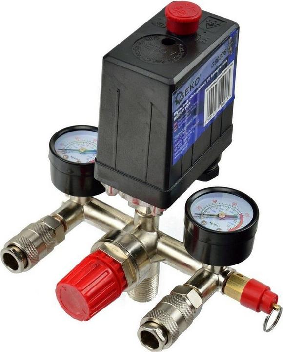 GEKO Pressure switch valve + pressure indicator for air compressor - spare part (12 bar)