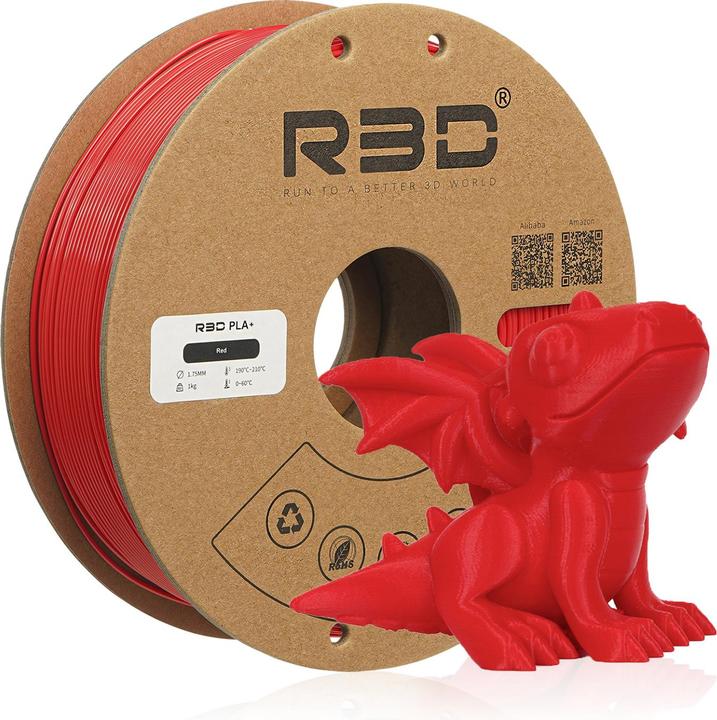 Image du produit R3D Filament PLA+ Rouge 1.75mm 1Kg (PLA+ LECTURE, 1.75 mm, 1000 g, Rouge)