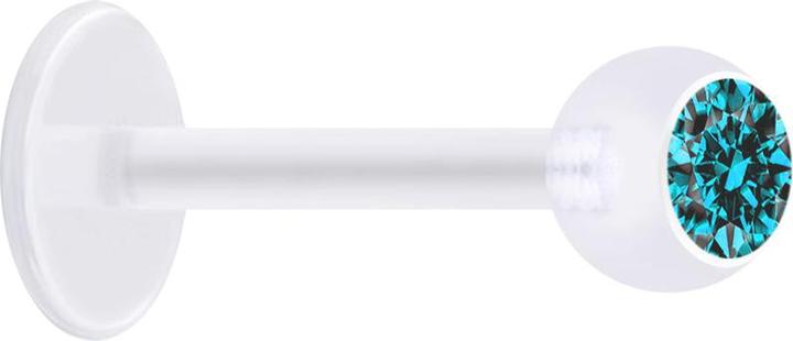 Produktbild Star Piercing Micro Labret transparent mit Kugel und Kristall aqua (ohne Messing, Bioflex)