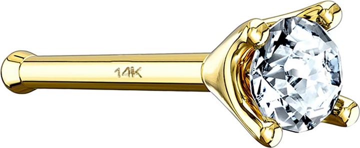 Star Piercing Nasenstecker gerade 14k gold mit Kristall silber gefasst (14k Gold, ohne Messing)