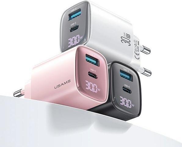 Produktbild Usams Ład. siec. CC229 30W GaN USB-C/USB-A Fast Charging XC Series czarny/black CC229TC01 (30 W)