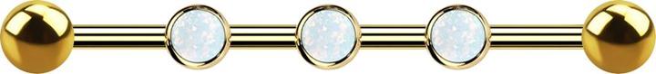 Star Piercing Barbell Innengewinde vergoldet drei 0.8 mm Gewindelöcher mit zwei Kugeln und drei Opale weiss (ohne Messing, Titan G23)