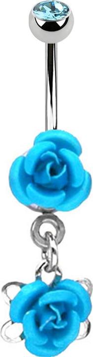 Star Piercing Banane silber mit Anhänger Blume aqua (Chirurgenstahl 316L, ohne Messing)