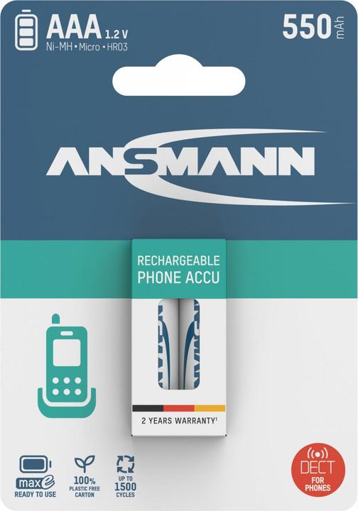 Produktbild Ansmann Micro (AAA)-Akku NiMH DECT max (1 Stk., AAA, 550 mAh)