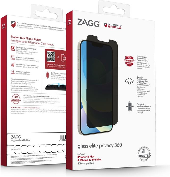 Actual product image Zagg Glass Elite Privacy 360 (1 Piece, Apple iPhone 13 Pro Max)