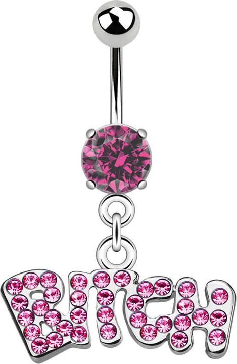 Star Piercing Banane silber mit Kugel und Kugel Kristall pink Anhänger Bitch (Chirurgenstahl 316L)