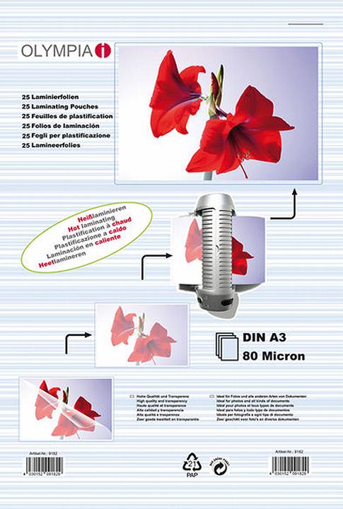 Olympia 1x25 Laminierfolien DIN A3 80 micron (A3, 25 Stück, 80 µm)