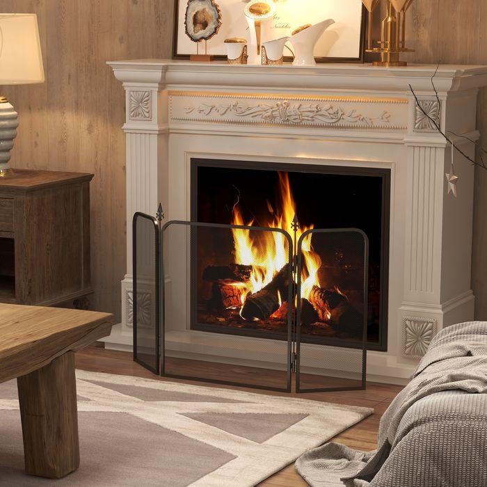Image du produit Swisshandel24 Kaminschutzgitter, Faltbares Kamingitter mit 3 Paneelen, für Wohnzimmer, Schwarz