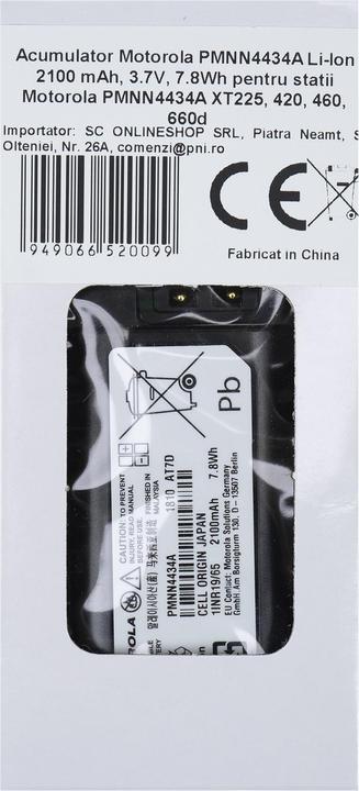 Image du produit Motorola Batterie PMNN4434A Li-Ion 2100 mAh, 3,7 V, 7,8 Wh pour Motorolas PMNN4434A XT225, 420, 460, 660d