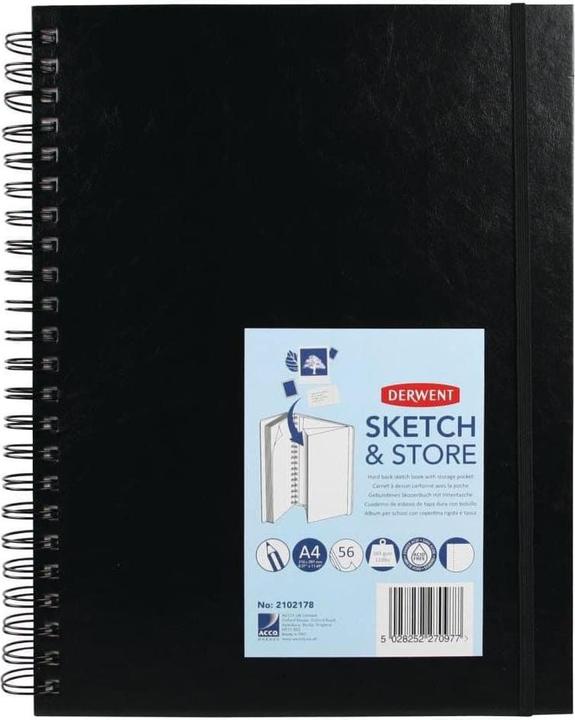 Derwent Sketch & Store, quaderno per schizzi con copertina rigida, DIN-A4, 56 fogli (A4, Copertina rigida)