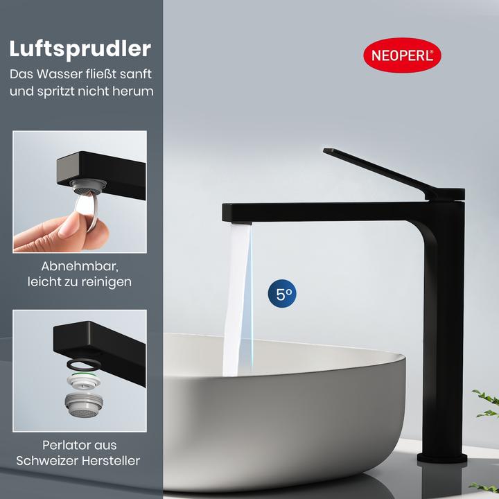 Produktbild Emke Wasserhahn Bad, Anthrazit, Mischbatterie Waschbecken, Messing, mit Luftsprudler, Keramikkartusche, e