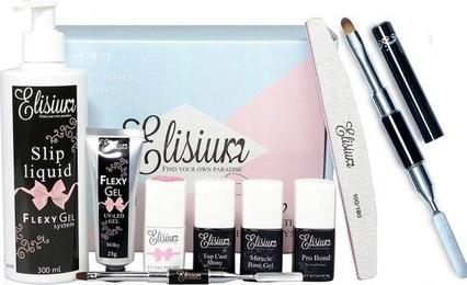 Elisium SET Zestaw Maxi FlexyGel Pro Bond + Miracle Base Gel + Top Coat Shiny + FlexyGel Milky (Haargel)