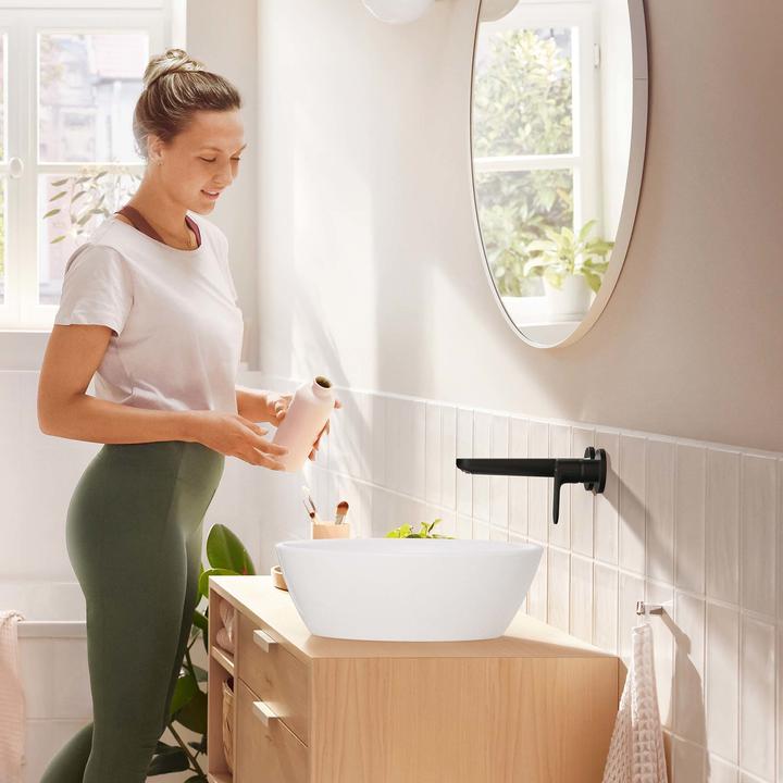 Produktbild hansgrohe HG 2-Loch Waschtischarmatur Rebris S UP f Wd-mon m Auslauf 205mm mattschwarz