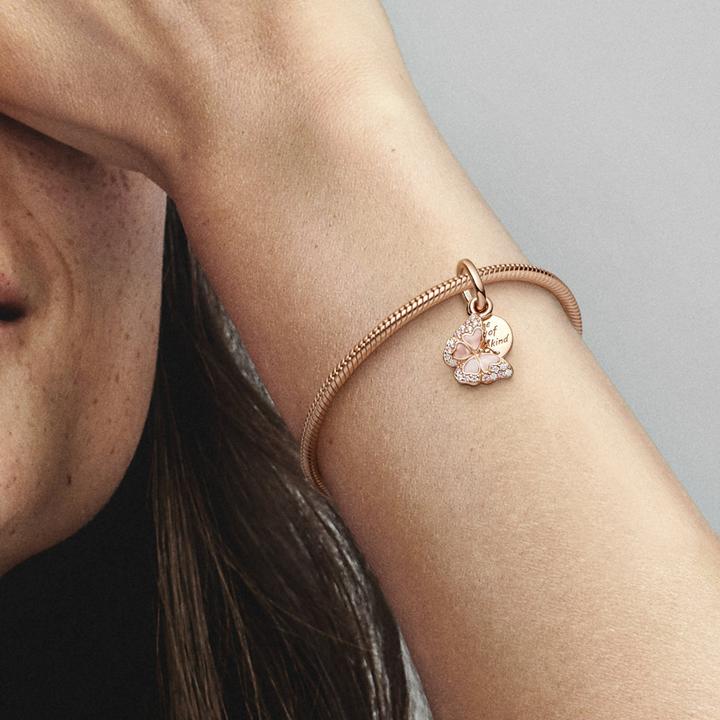 Image du produit Pandora Papillon rose & phrase Double Charm (Métal doré à l'or rose)