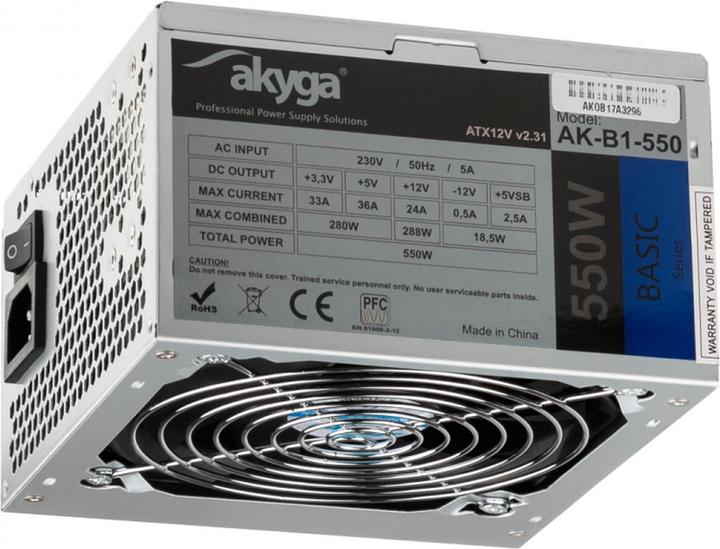 Akyga Basic ATX Power Supply 550W AK-B1-550 Fan12cm P4 3xSATA PCI-E (550 W)