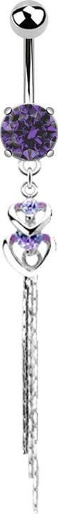 Star Piercing Banane silber mit Kugel und Kugel Kristall tanzanite Anhänger zwei Herzen glitzerfaden (Chirurgenstahl 316L, Messing)