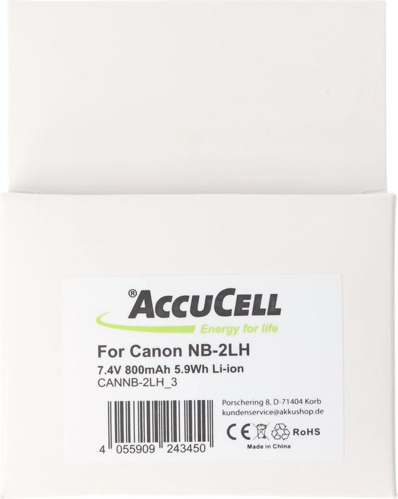 Image du produit AccuCell Akku passend für Canon NB-2LH, NB-2L Li-Ion, 800mah