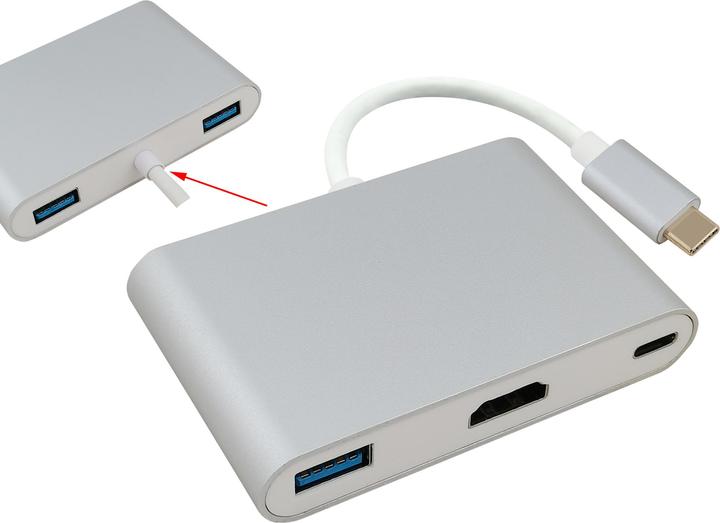 Helos Dockingstation, USB 3.1 Type-C St/3xUSB/HDMI/Type-C Bu, PREMIUM 4K, silber USB Type-C™ Dockingstati (USB-C, 3 Ports)