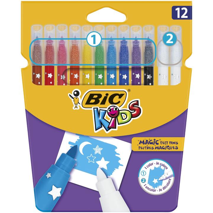 Produktbild Bic Zauber-Fasermaler ® KIDS MAGIC, 0,8 mm,10-farbig sort, Etui à 12 Stück (Mehrfarbig, 12 x)