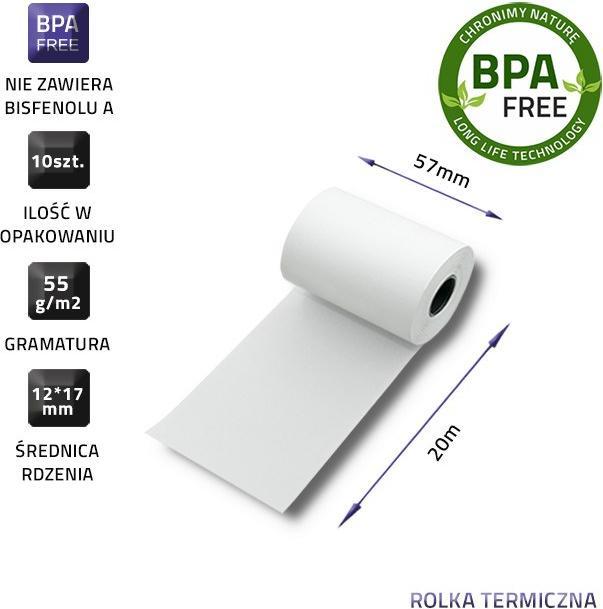 Immagine prodotto Qoltec 51896 Rotolo termico 57 x 20 | 55g/m2 | 10 pz. | Senza BPA