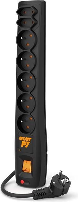 Productafbeelding Acar Listwa zasilająca P7 przeciwprzepięciowa 7 gniazd 5 m czarna (W0116) (7 x, 5 m)