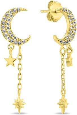 Brilio Silver - Gold-plated pendant earrings Moon with zircons EA837Y