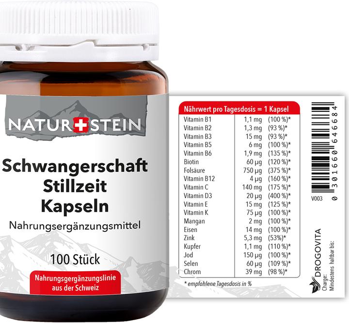 Nutritional values and ingredients Naturstein Pregnancy & Lactation Capsule (100 Piece, Capsules, 164 g)