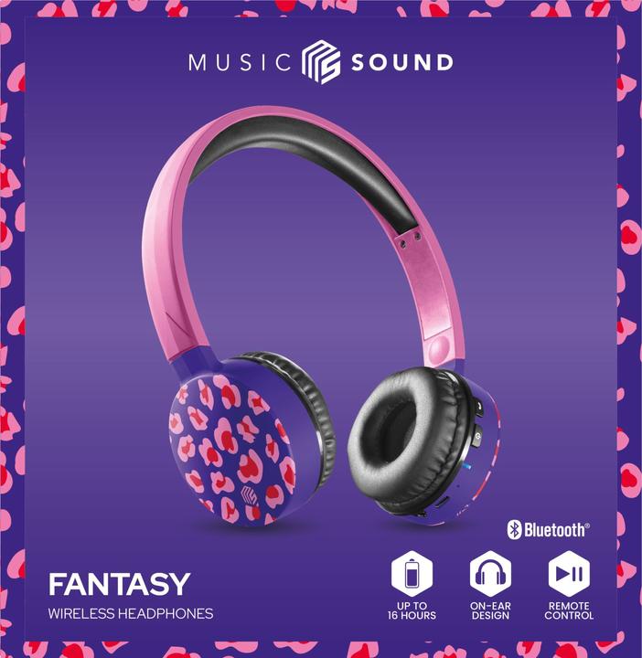 Immagine prodotto Music Sound Music+Sound FANTASY Cuffie Bluetooth rosa/viola on-ear Softtouch max.20h 1 (Nessuna soppressione del rumore, 16 h, Senza fili)
