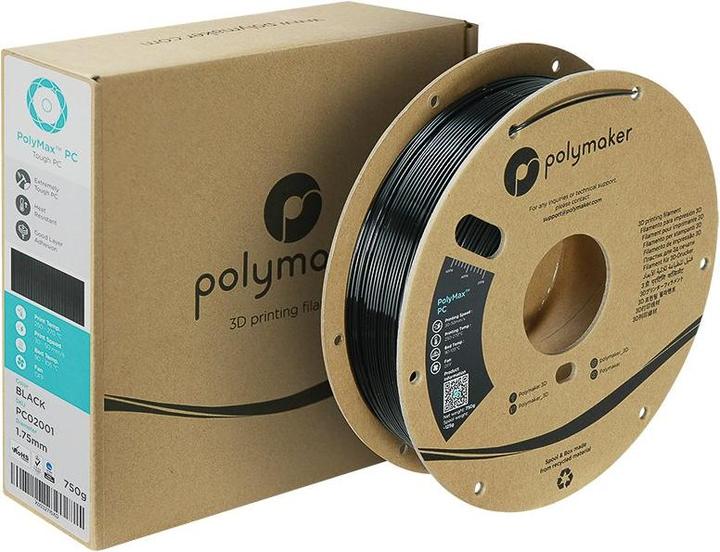 Produktbild Polymaker PC02001 Polymax Tough Filament PC (Polycarbonat) hohe Steifigkeit, hit (Carbon, 1.75 mm, 750 g, Schwarz)