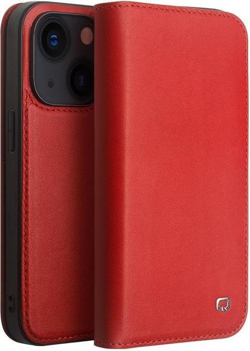 Actual product image QiAlino iPhone 14 Plus Flip Case Classic Genuine Leather Matt - Red (Apple iPhone 14 Plus)