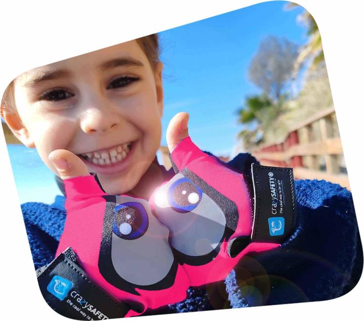 Immagine prodotto Crazy Safety Guanti da bici per bambini rosa con occhi riflettenti e palmi imbottiti - Rosa - Taglia S (S)