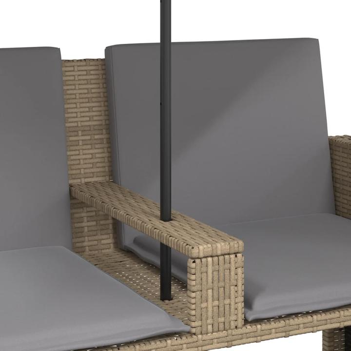 Produktbild VidaXL Gartensofa 2-Sitzer Sonnenschirm und Hocker Poly-Rattan