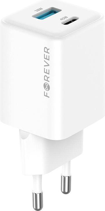 Productafbeelding Forever TC-08-45AC GaN PD QC charger 1x USB-C 1x USB 45W white (45 W)