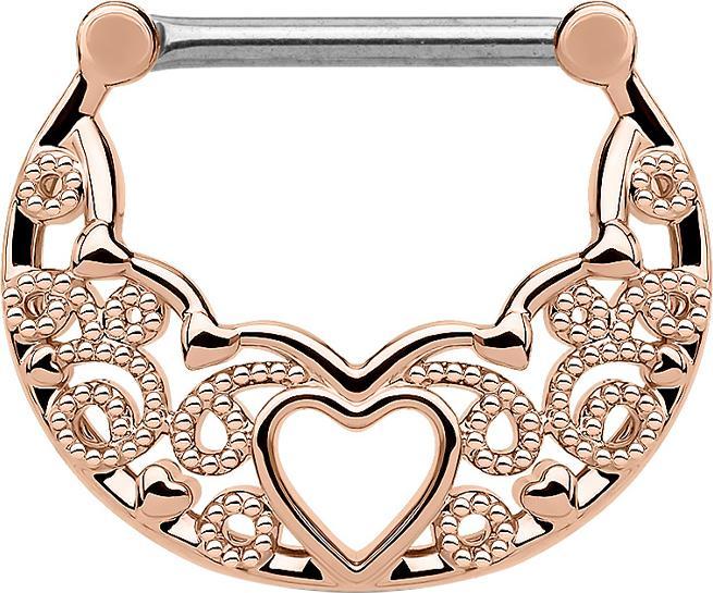 Star Piercing Septum Ring filigran mit Herz rosegold (Messing, Chirurgenstahl 316L)