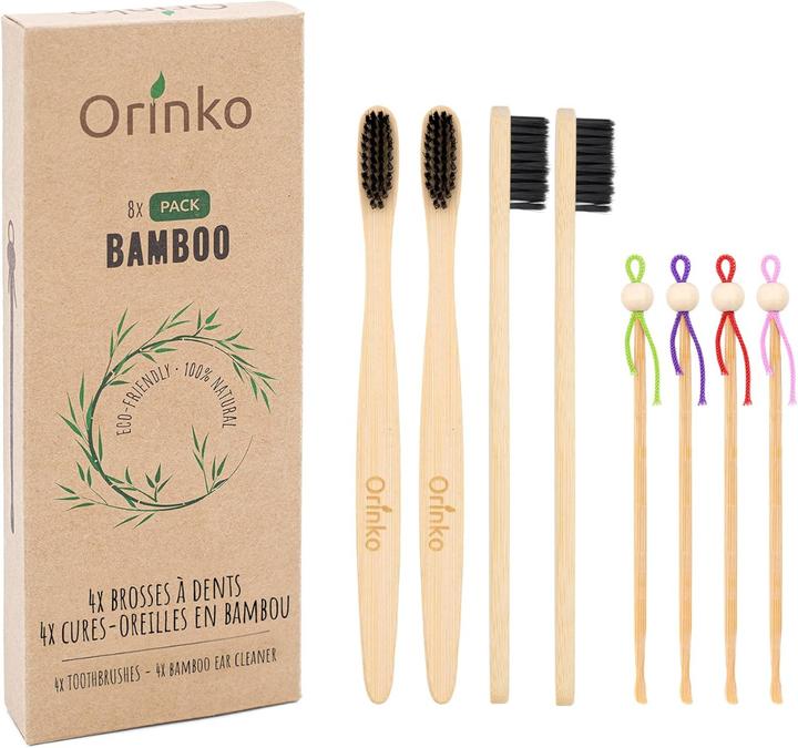 Orinko Zero Waste Set 4 japanische Ohrenreiniger 4 Bambus Zahnbürsten (8 x)