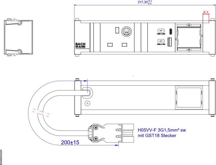 Produktbild Bachmann CONI 1xUK 1x USB A&C 912.167422W 1xCM 0.2m GST18 (1 x, CEE 7/3, BS 1363, 0.20 m)