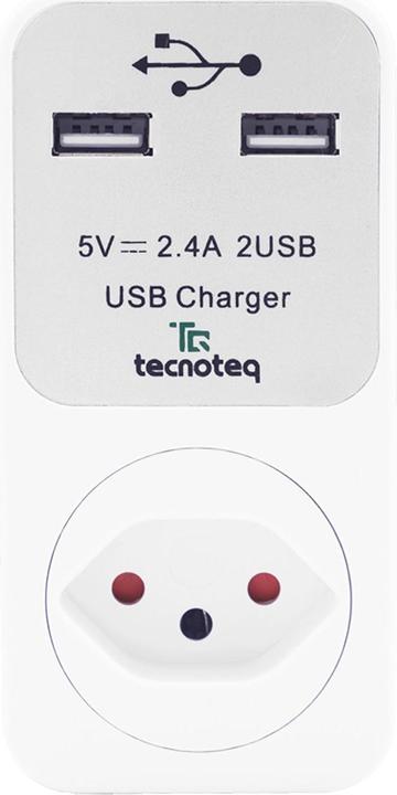 Actual product image Tecnoteq Socket outlet with 2x USB charging port 2.4A overvoltage protection, Swiss-Edition