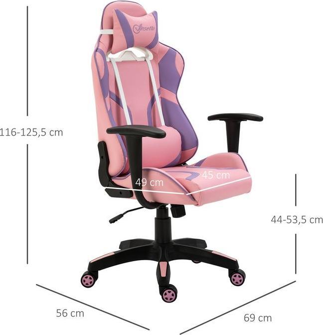 Produktbild Swisshandel24 Ergonomischer Gaming Stuhl Bürostuhl Verstellbares Massage Lendenkissen Rosa&Violett