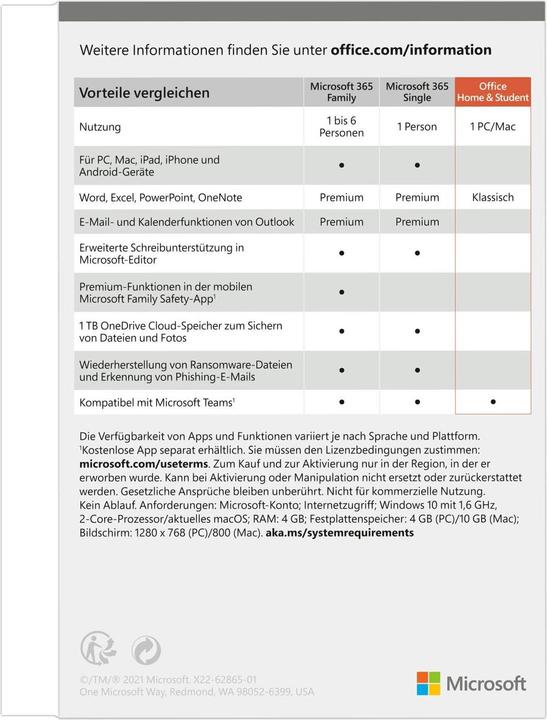 Produktbild Microsoft Office Home & Student 2021 (DE) (1 User, unbegrenzt)