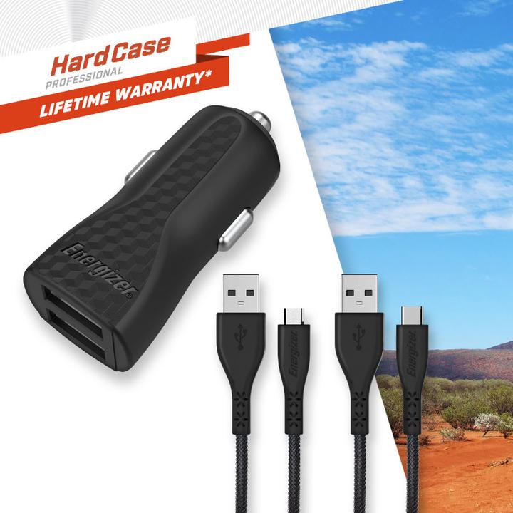 Immagine prodotto Energizer Caricabatteria da auto con garanzia a vita - 2,4A - 1USB - incluso cavo USB-C e Micro-USB