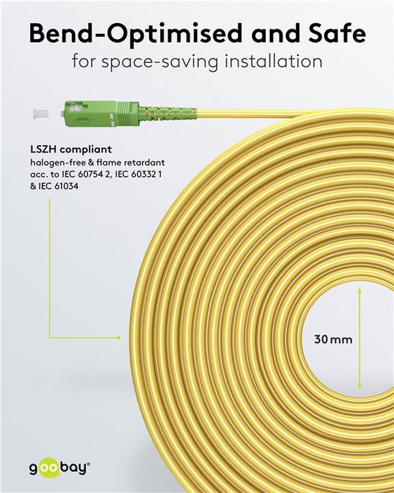 Produktbild Goobay Glasfaserkabel FTTH, Singlemode OS2 Yellow, Gelb Simplex, 30 m (S/UTP, 30 m)